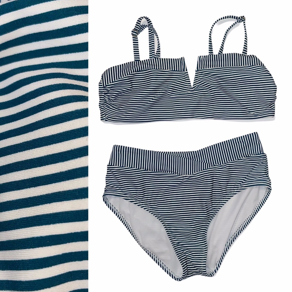 High Waist Women's M/L Bandeau Teal Swim Bikini